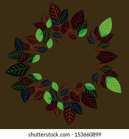 a group of colorful leafs in a brown background