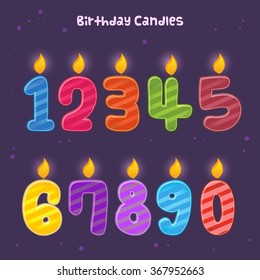 Group of colorful numbers for birthday candles, vector illustration