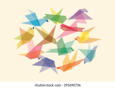 Group of Colorful Origami Birds . Vector