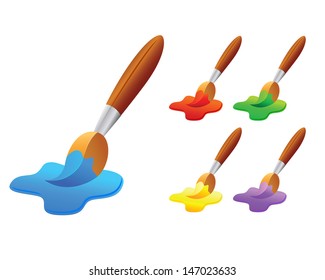 Group of colorful paint brushes, vector illustration