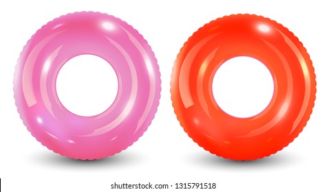 Group of colorful pool ring isolated on white background.