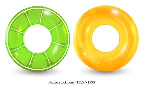 Group of colorful pool ring isolated on white background.