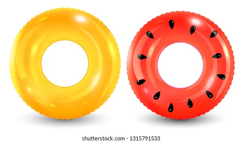 Group of colorful pool ring isolated on white background.