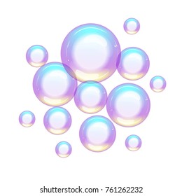 group of colorful soap bubbles small and large