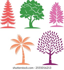 A group of colorful trees on a black background