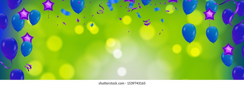 Group of Colors Glossy Helium Balloons Background. Set of Balloons and Happy Birthday