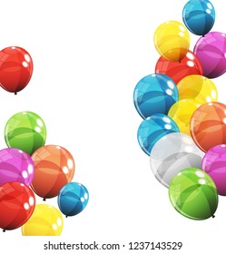 Group of Colour Glossy Helium Balloons Isolated on White Background. Set of  Balloons for Birthday, Anniversary, Celebration  Party Decorations. Vector Illustration EPS10