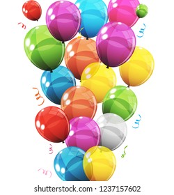 Group of Colour Glossy Helium Balloons Background. Set of  Balloons for Birthday, Anniversary, Celebration  Party Decorations. Vector Illustration EPS10
