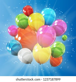 Group of Colour Glossy Helium Balloons Background. Set of  Balloons for Birthday, Anniversary, Celebration  Party Decorations. Vector Illustration EPS10