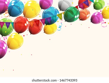 Group of Colour Glossy Helium Balloons Background. Set of  Balloons for Birthday, Anniversary, Celebration  Party Decorations. Vector Illustration EPS10