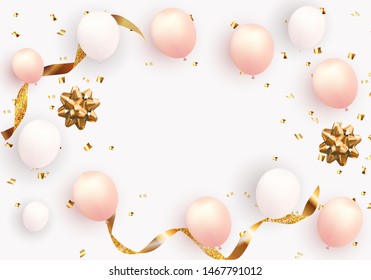 Group of Colour Glossy Helium Balloons Background. Set of  Balloons for Birthday, Anniversary, Celebration  Party Decorations. Vector Illustration EPS10
