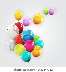 Group of Colour Glossy Helium Balloons Background. Set of  Balloons for Birthday, Anniversary, Celebration  Party Decorations. Vector Illustration EPS10