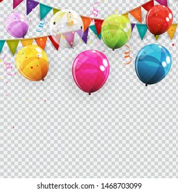 Group of Colour Glossy Helium Balloons Background. Set of  Balloons for Birthday, Anniversary, Celebration  Party Decorations. Vector Illustration EPS10