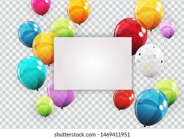 Group of Colour Glossy Helium Balloons Background. Set of  Balloons for Birthday, Anniversary, Celebration  Party Decorations. Vector Illustration EPS10