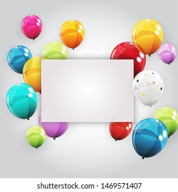 Group of Colour Glossy Helium Balloons Background. Set of  Balloons for Birthday, Anniversary, Celebration  Party Decorations. Vector Illustration EPS10