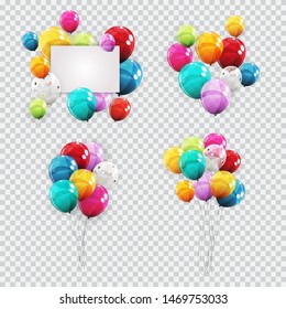 Group of Colour Glossy Helium Balloons Background. Set of  Balloons for Birthday, Anniversary, Celebration  Party Decorations. Vector Illustration EPS10
