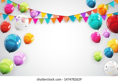 Group of Colour Glossy Helium Balloons Background. Set of  Balloons for Birthday, Anniversary, Celebration  Party Decorations. Vector Illustration EPS10