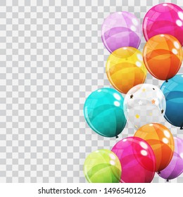 Group of Colour Glossy Helium Balloons Background. Set of  Balloons for Birthday, Anniversary, Celebration  Party Decorations. Vector Illustration EPS10