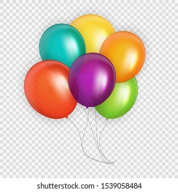 Group of Colour Glossy Helium Balloons Background. Set of  Balloons for Birthday, Anniversary, Celebration  Party Decorations. Vector Illustration EPS10