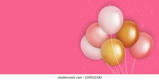 Group of Colour Glossy Helium Balloons Background. Set of  Balloons for Birthday, Anniversary, Celebration  Party Decorations. Vector Illustration EPS10
