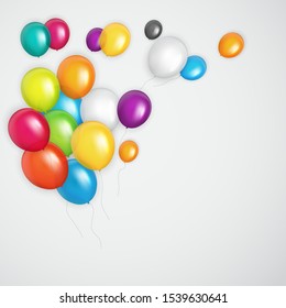 Group of Colour Glossy Helium Balloons Background. Set of  Balloons for Birthday, Anniversary, Celebration  Party Decorations. Vector Illustration EPS10