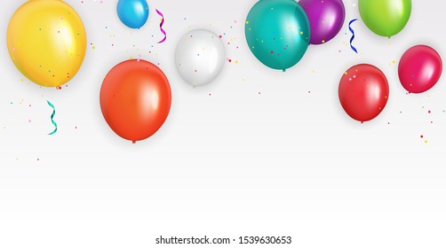 Group of Colour Glossy Helium Balloons Background. Set of  Balloons for Birthday, Anniversary, Celebration  Party Decorations. Vector Illustration EPS10