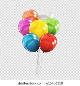 Group of Colour Glossy Helium Balloons Isolated on Transparent Background. Vector Illustration EPS10