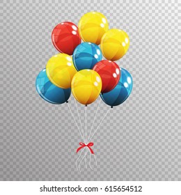 Group of Colour Glossy Helium Balloons Isolated on Transparent Background. Vector Illustration EPS10