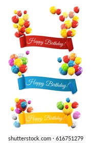 Group of Colour Glossy Helium Balloons with Ribbon Isolated on White Background. Vector Illustration EPS10

