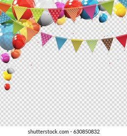 Group of Colour Glossy Helium Balloons with Blank Page Isolated on Transparent Background. Vector Illustration EPS10

