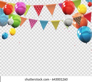 Group of Colour Glossy Helium Balloons with Blank Page Isolated on Transparent Background. Vector Illustration EPS10
