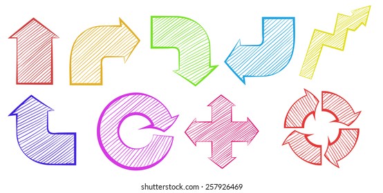 Group of colourful arrows on a white background