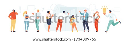 Group of communicating business people. Discussion, problem solving, brainstorming. Vector illustration banner