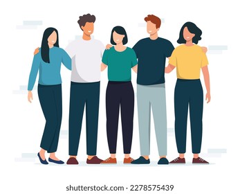 Group concept illustration. Group of happy people standing together, supporting. Vector illustration.