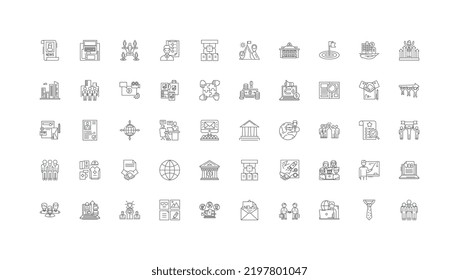 Group concept illustration, linear icons, line signs set, vector collection