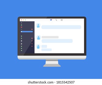 Group Conference Chat On A Desktop. Team Meeting From Home During Coronavirus Pandemic. Mockup Of Online Meeting Workspace Page. Remote Working During Quarantine. Vector.