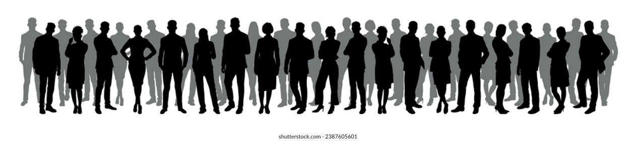 Group of confident business people standing together vector silhouette.	