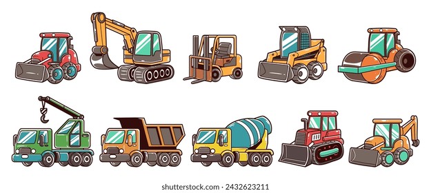 Conjunto de ilustración vectorial de elemento de vehículo de construcción