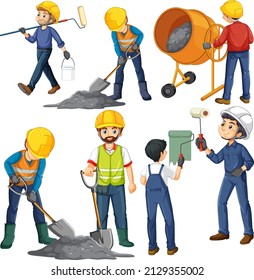 Group Construction Workers Cartoon Characters Illustration Stock Vector ...