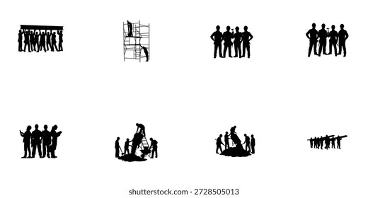 Trabajadores de la construcción del grupo Conjunto de siluetas Vector e ilustración