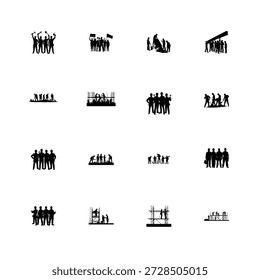 Trabajadores de la construcción del grupo Conjunto de siluetas Vector e ilustración
