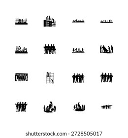 Gruppe Bauarbeiter Silhouette Set Vektor und Illustration