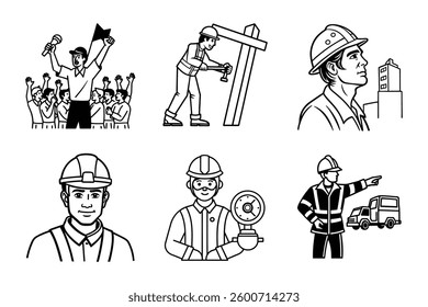 Group of construction workers in a simple icon style