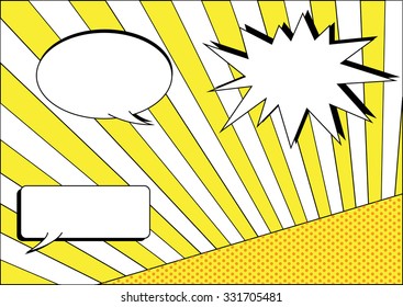 group of conversation bubbles on yellow stripe and polka dot background
