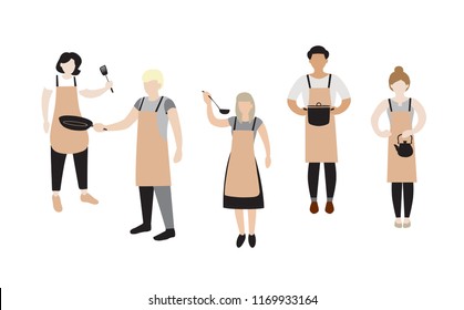 Group of  Cooking People. Cartoon Characters with utensils isolated on white background. Vector illustration.