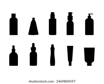 Group of Cosmetic Products Silhouette isolated white background. Vector Illustration