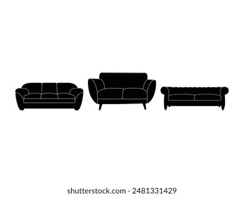 Group of Couch Silhouette isolated white background. Vector Illustration