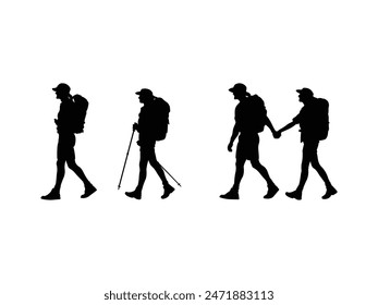 Group of Couple Hiker Silhouette isolated white background. Vector Illustration