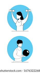 Group Of Couple Practicing Exercise Vector Illustration Design