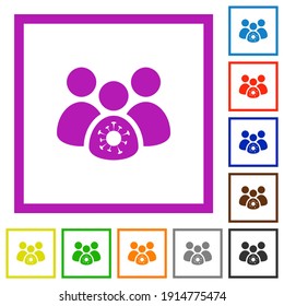 Group covid infection flat color icons in square frames on white background